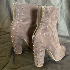 Gray suede studded ankle boots